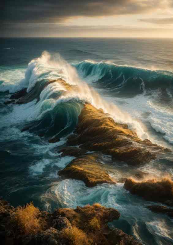 Crashing Waves With Stormy Skies