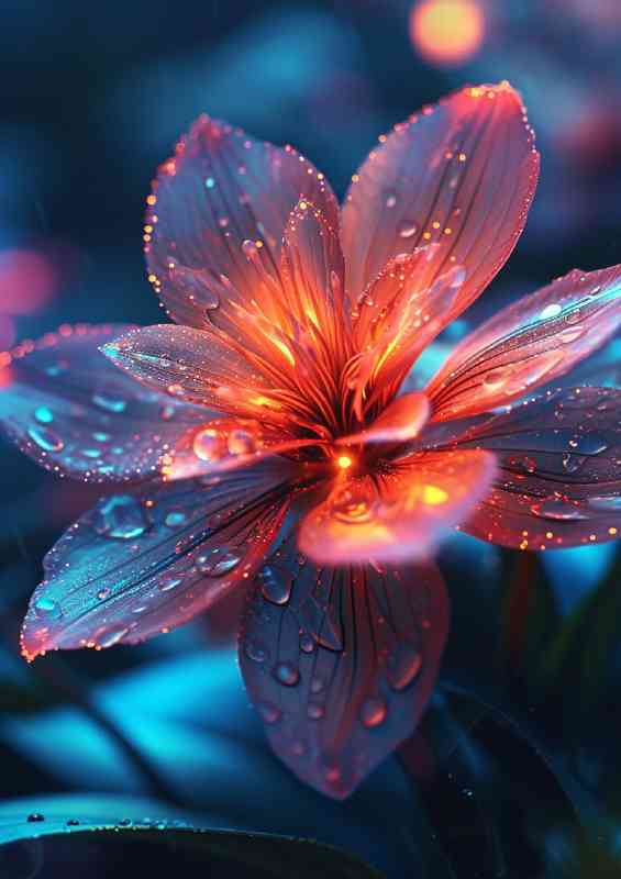 Bright flower with neon orange glow