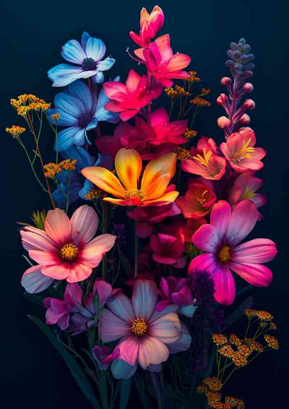 Colourful arrangment of multi flowers | Metal Poster