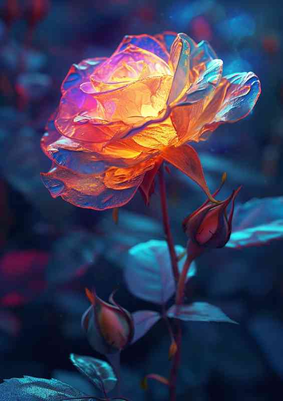 Colourful rose glowing at night