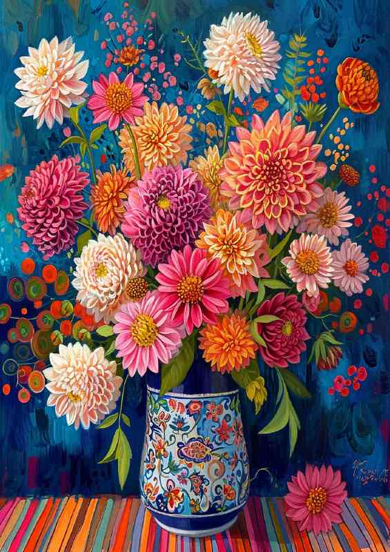 Full vase of multi flowers | Metal Poster