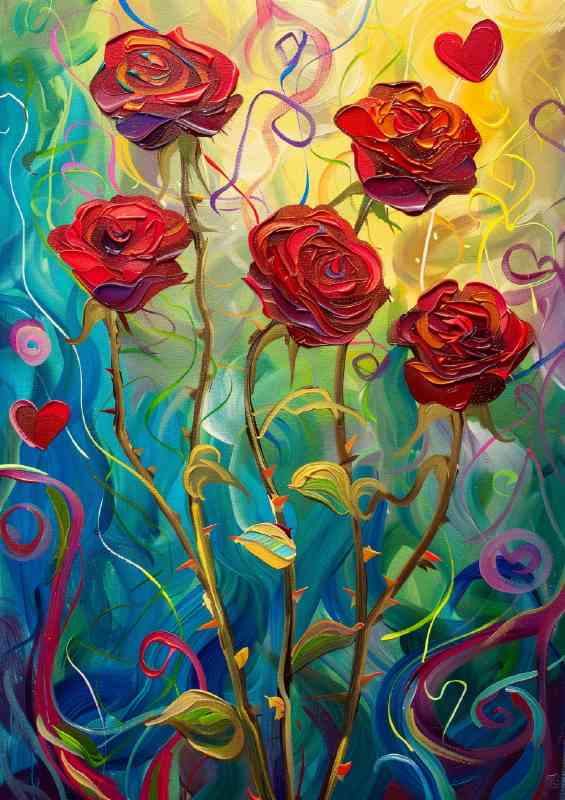 Long stem red roses abstract