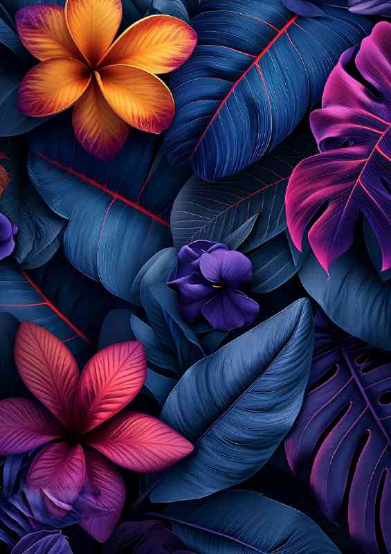 Neon foliage and the bright flowers