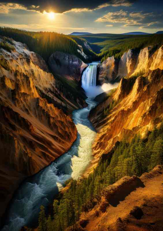 Golden Hues of Yellowstone canyon
