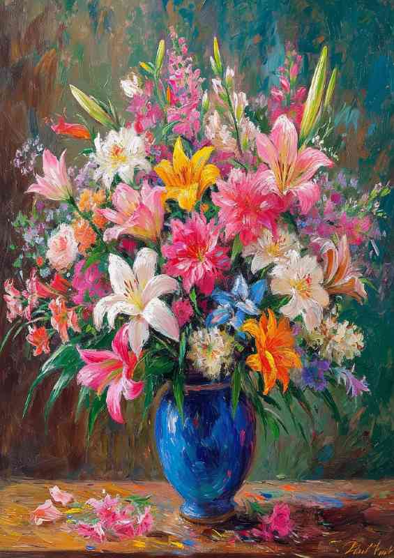 Pastel bouquet hand painted flowers and lillys