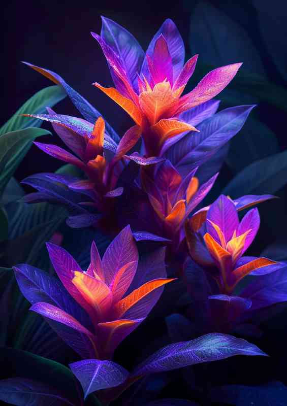 Purple and pink glow flowers in dark