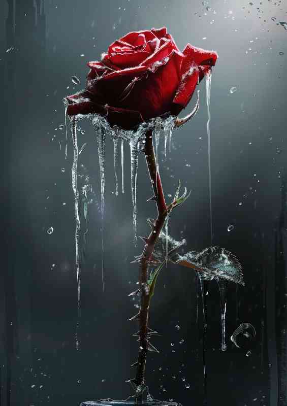 Red rose in the rain