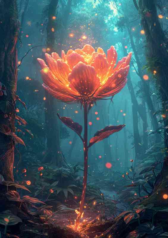 Single glowing flowers in the wood sun