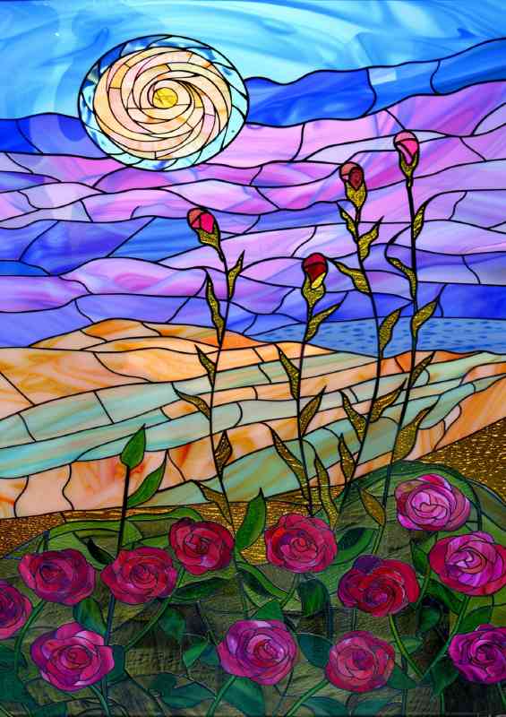 Stained glass art full rose field