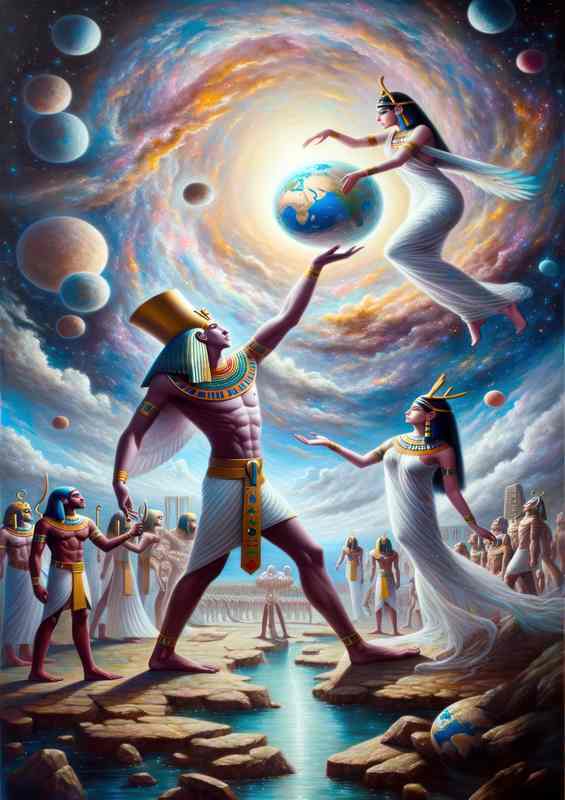 Egyptian God Shu & Nut Metal Poster
