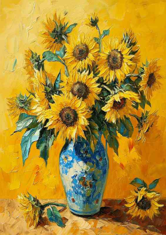 Yellow bright sinflowers blue vase