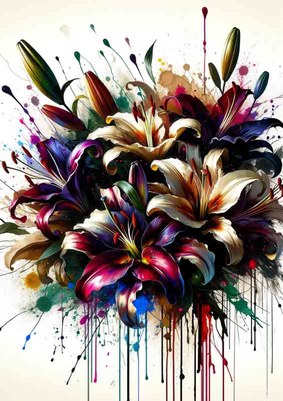 bouquet of lilies with a dynamic array of splatterers