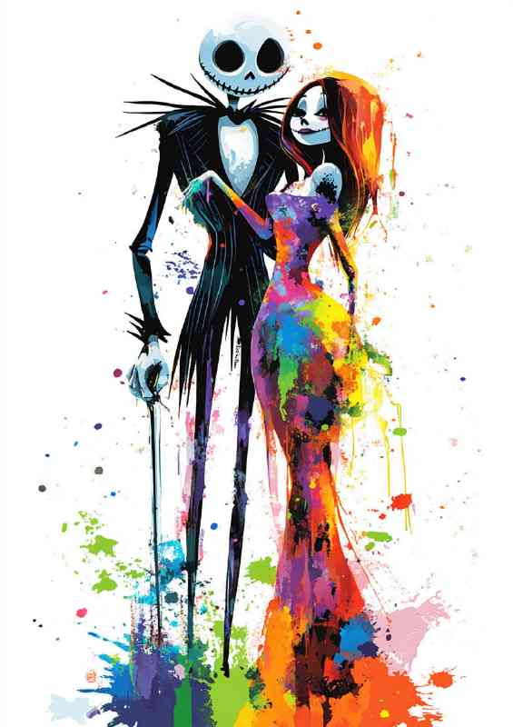 Abstract watercolour graffiti couple in love