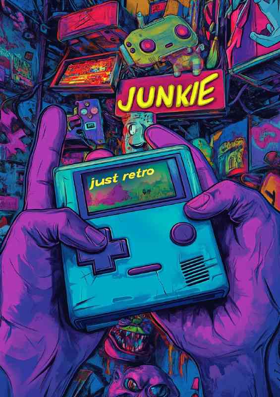 Cartoon retro game junkie