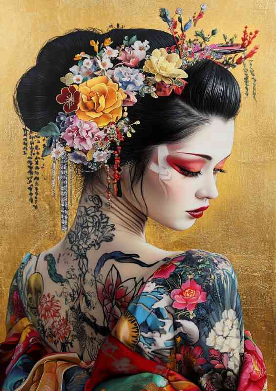 Japanese geisha with tattos