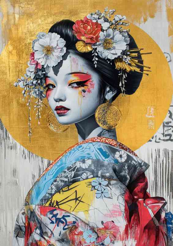 Japanese street art collage of graffiti anime girl