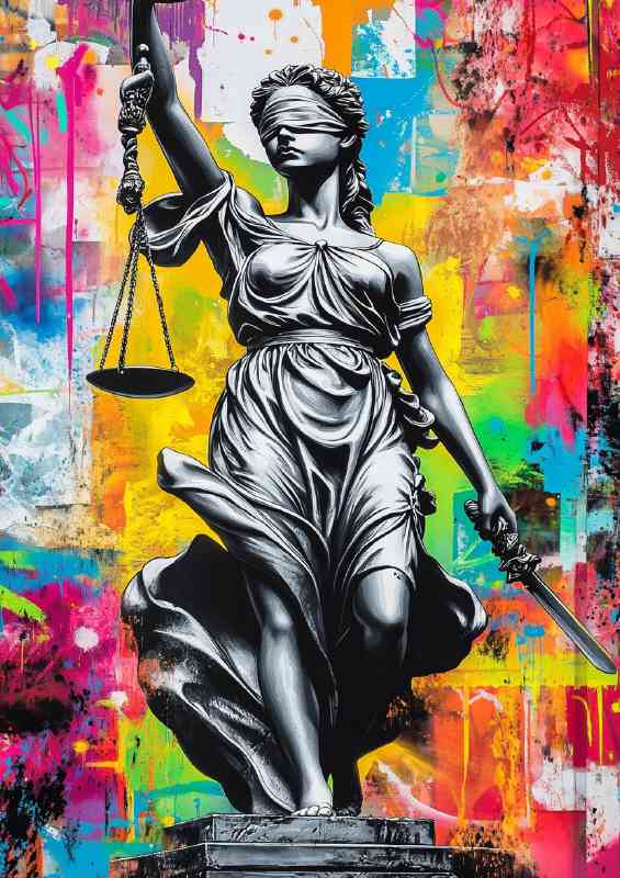 Lady justice in full street art colours