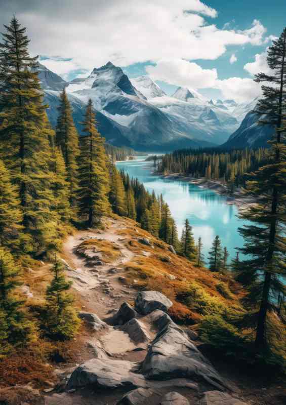 Turquoise Lake Trees And Mountains