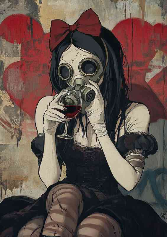 Princess in a mask drinking wine