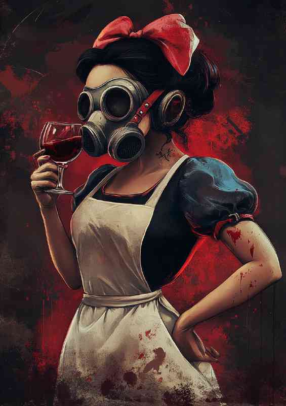 Princess in a white pinny drinking red wine