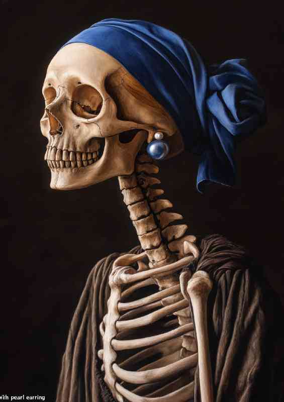 Skelleton wearing the blue head scarf