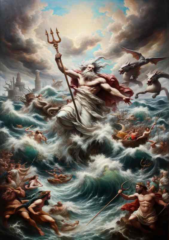 Greek god Poseidon god of the sea wielding his trident