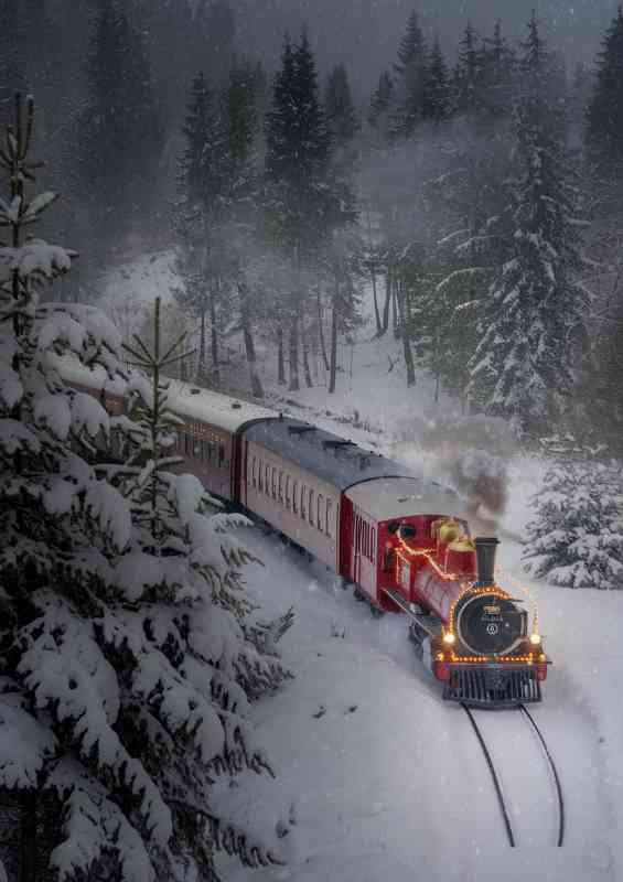 Christmas steam train in the winter mountains | Metal Poster