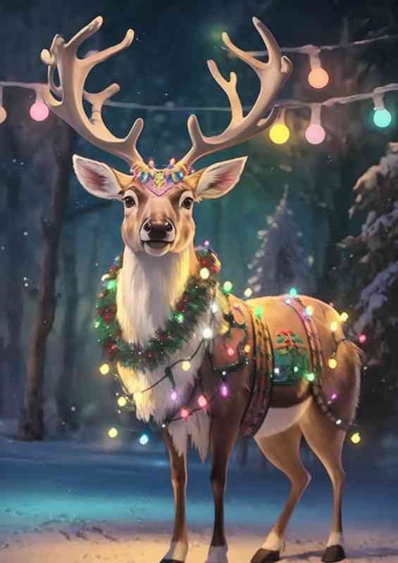 Scene of a majestic reindeer standing christmas | Metal Poster