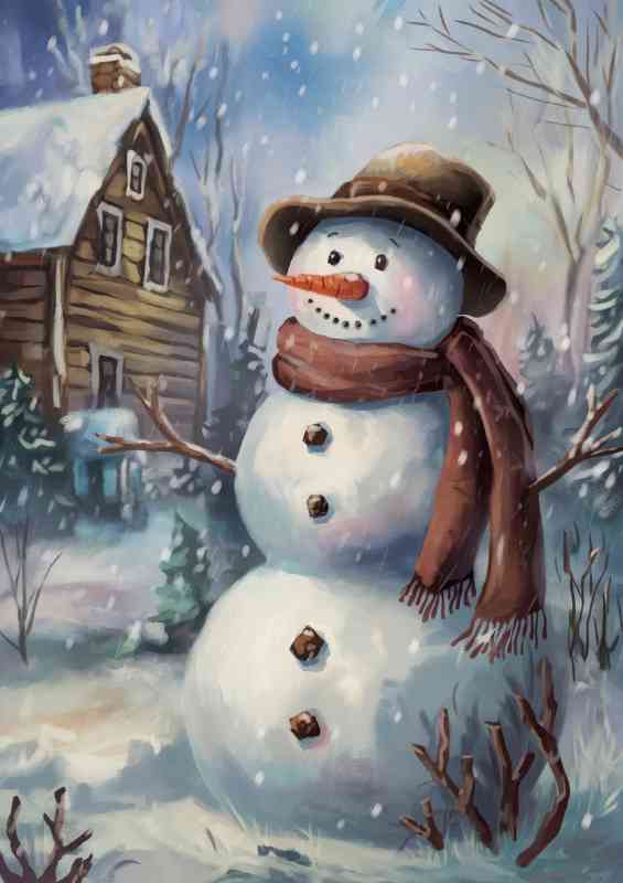 The cheerful snowman in winter | Metal Poster