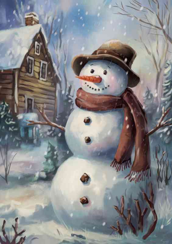 The cheerful snowman in winter