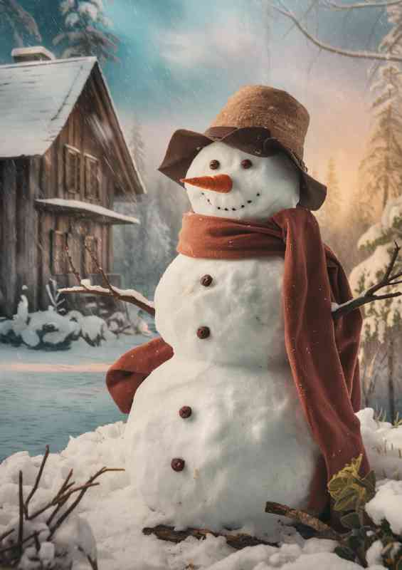 The christmas winter snowman | Metal Poster