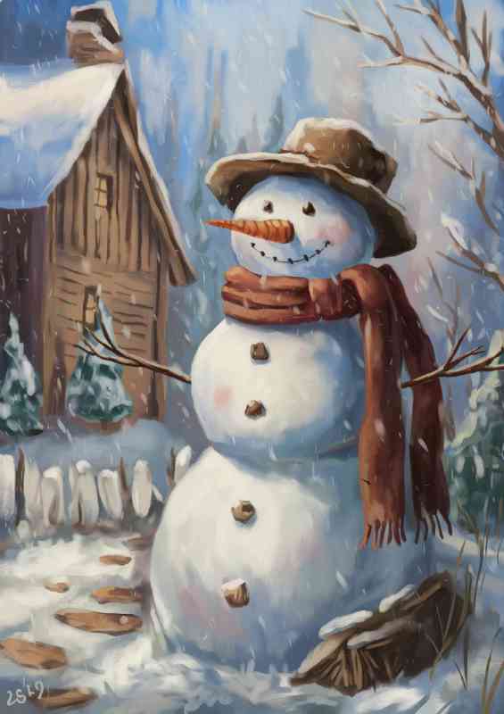 The happy winter snowman | Metal Poster