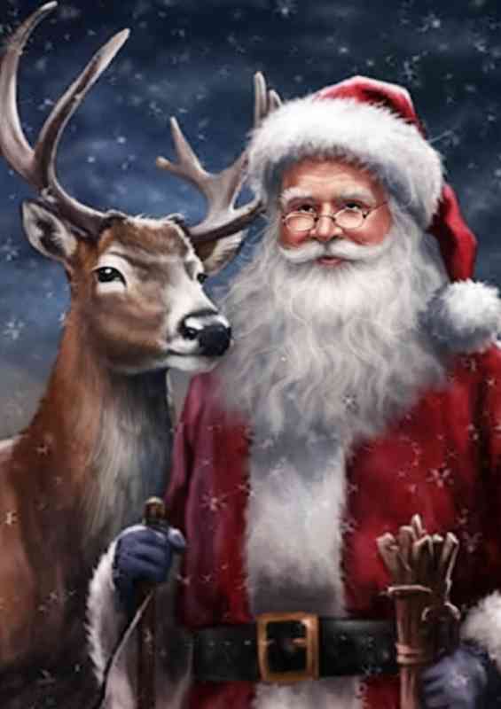 Winter scene of santa clause and raindeer