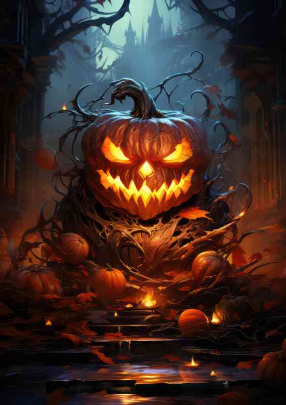 Halloween pumpkin lit up | Metal Poster