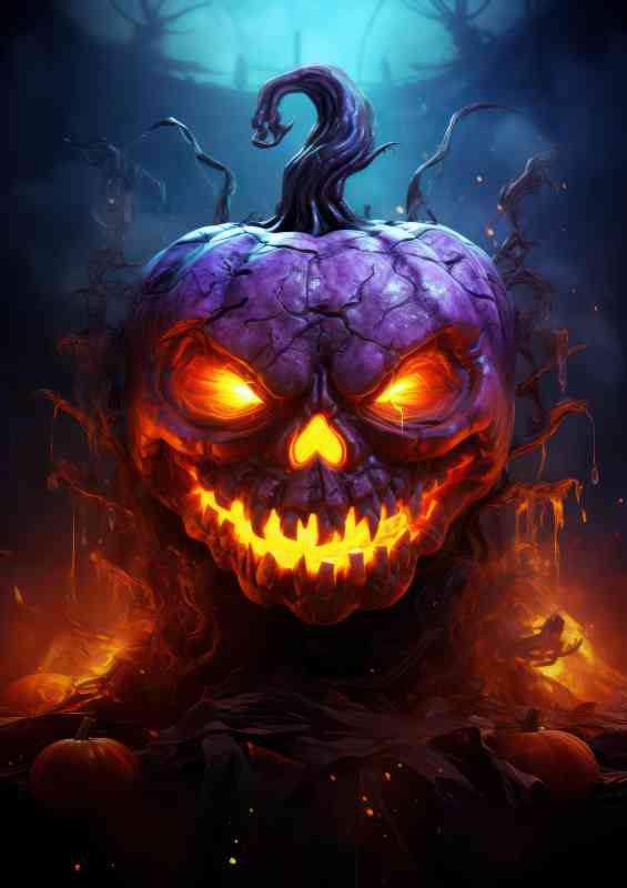 Pumpkin head glowing fire | Metal Poster