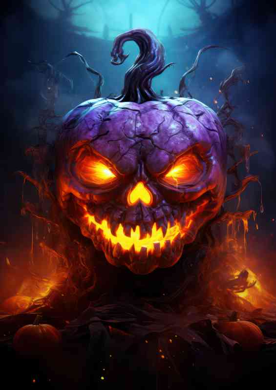 Pumpkin head glowing fire