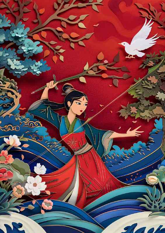 Mulan with red background