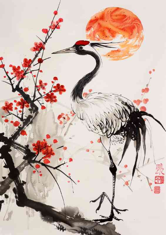 A poised and lively crane standing