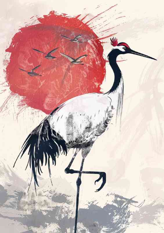 Chinese ink art style of the Crane | Metal Poster