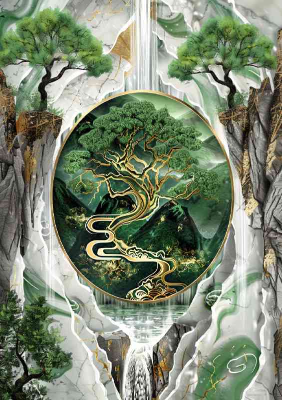 Green tree of life with gold accents