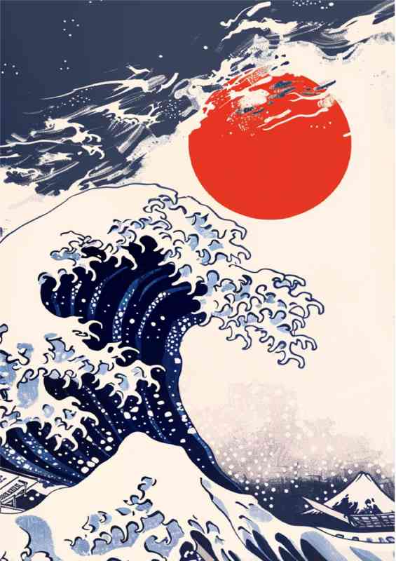 Japanese big blue water waves | Metal Poster