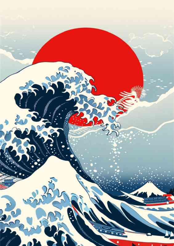 Japanese style blue waves