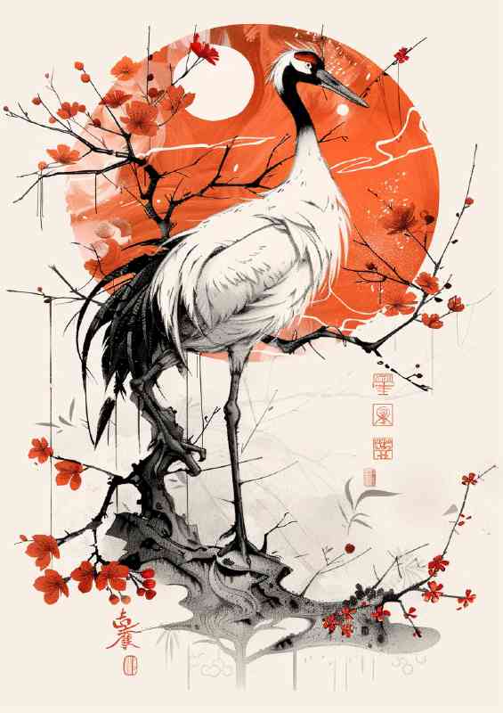 Lively Crane red sun