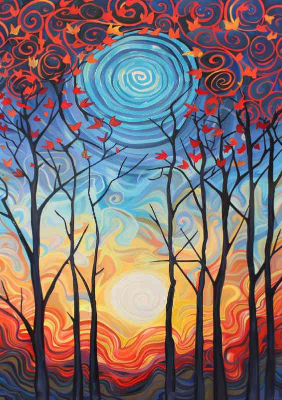 Autumn brown trees and swirly winds