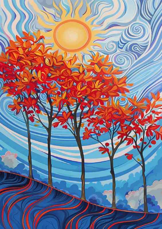 Beautiful autumn trees and glowing sun