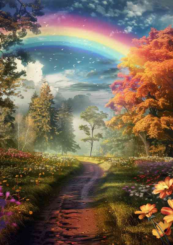 Beautiful rainbow with an earthy path
