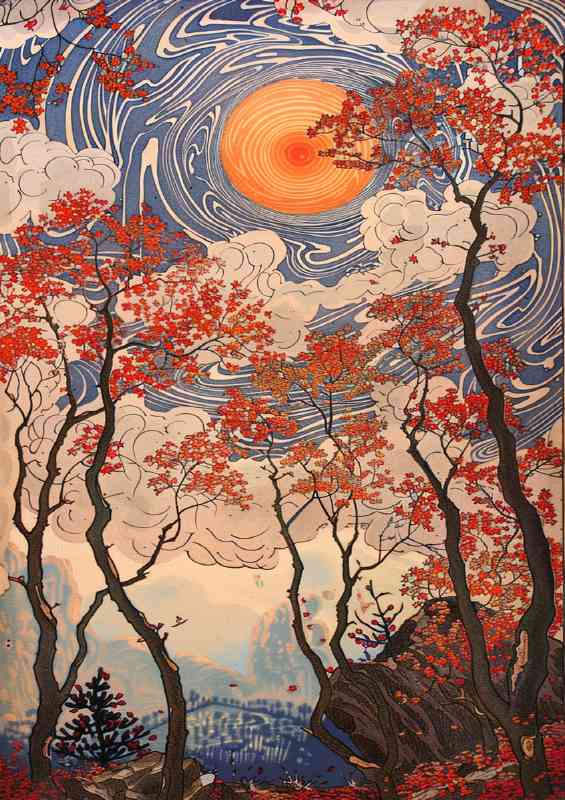 Beown leaves falling with the setting sun