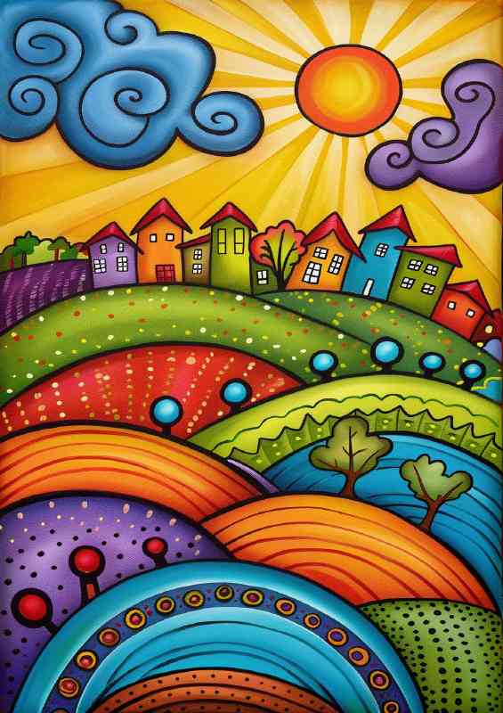 Colourful hills and the village houses