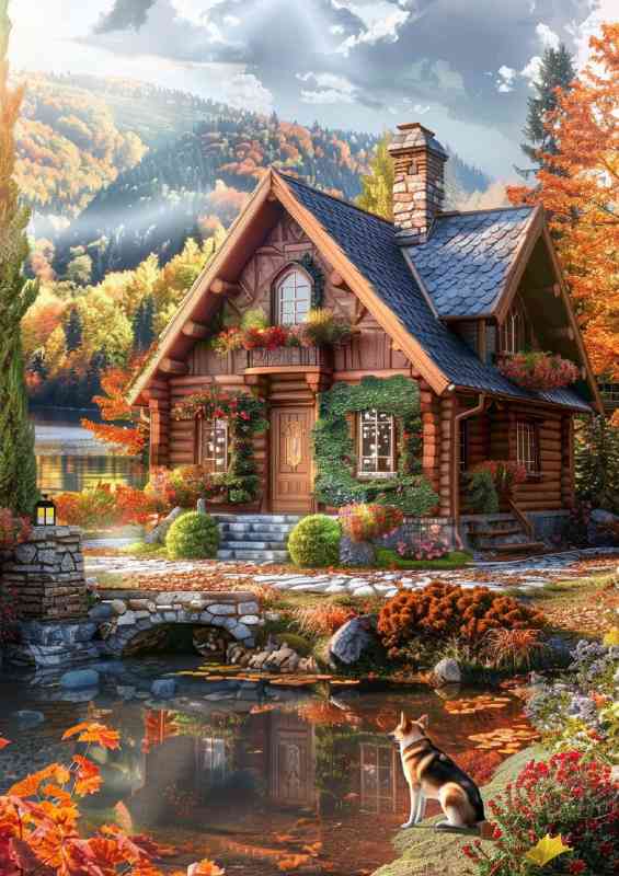 House in the mountains with colourful flowers