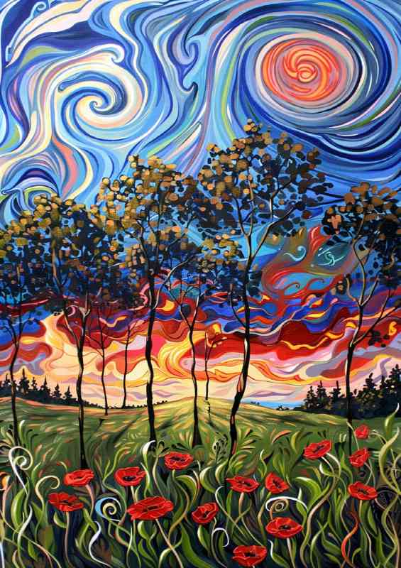 Liquid swirls in the poppy field